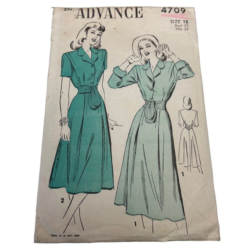 Advance Vintage 1940's Pattern #4709 Women's‎ Dress Size 12